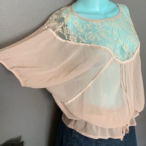 🔥A-Wear Brand Cream Lace Blouse sheer feminine top